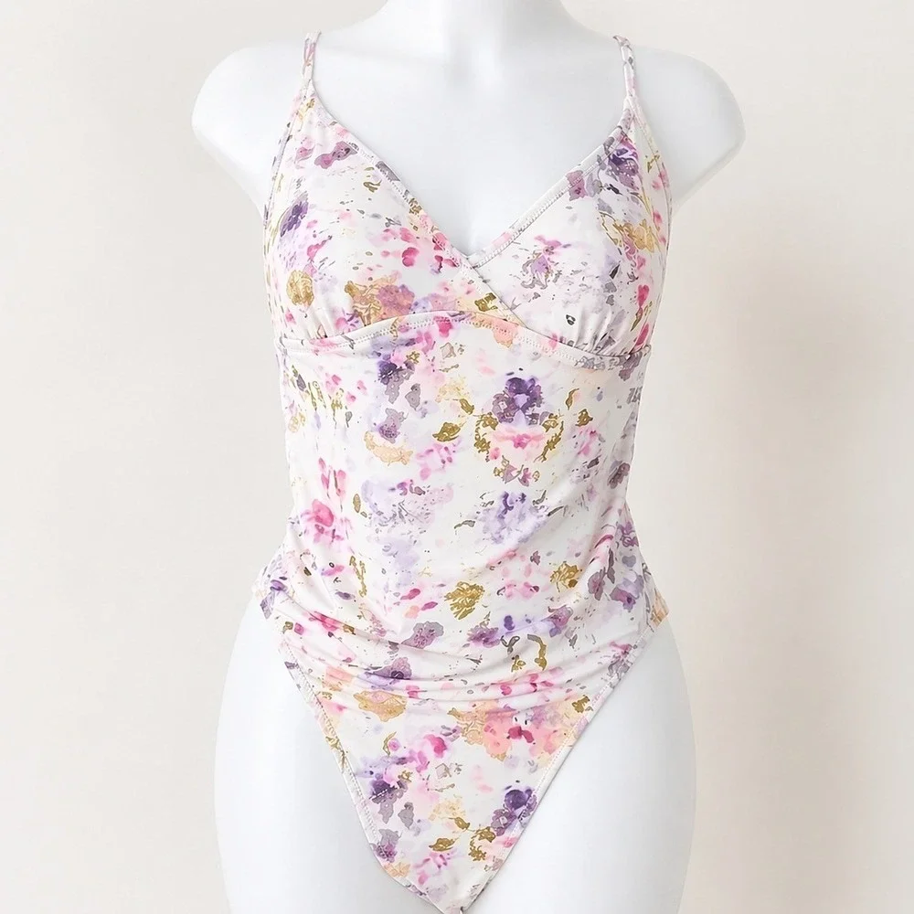 J. Crew New Flora Obscura Plunge Strappy One Piece Swimsuit Kaleidoscope SZ 14
